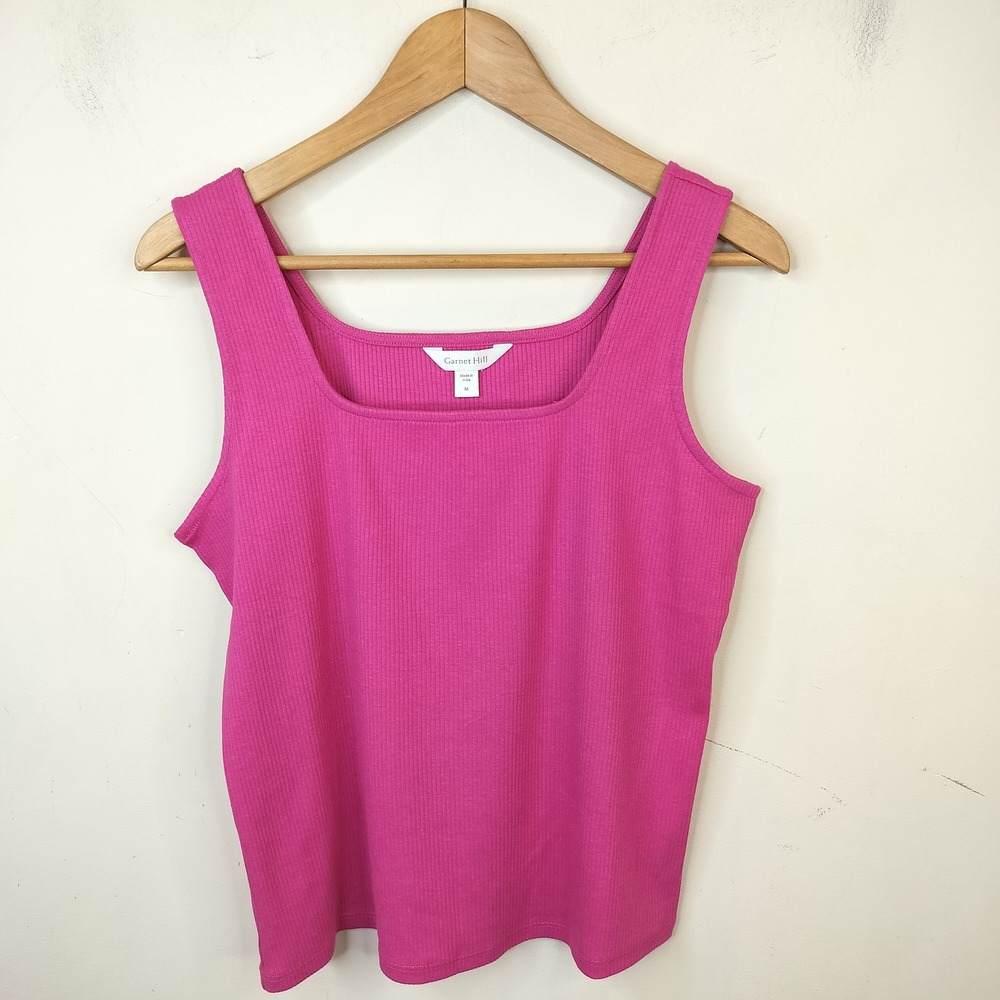 Garnet Hill Tank Top Medium Pink Organic Cotton Ribbed Square Neck Casual